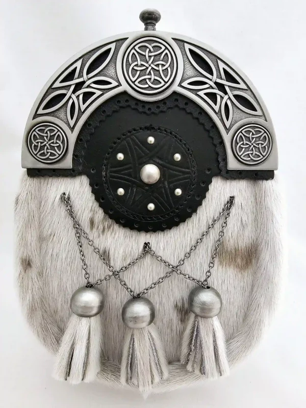Sealskin Antique Pewter Sporran with a Targe and Celtic